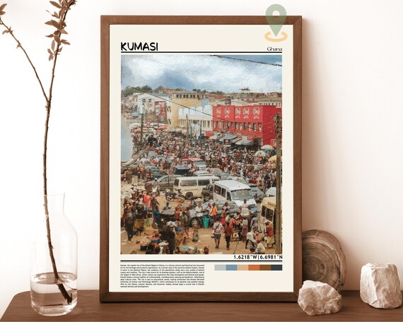Kumasi Ghana Bustling Market Street Vibrant City Coordinate Travel Poster