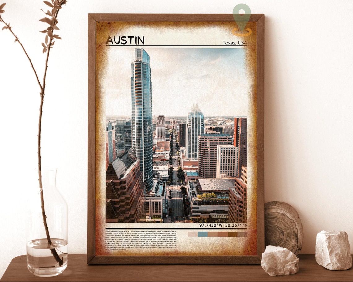 Austin Texas Modern Downtown Skyscrapers Aerial City View Poster - Image 6
