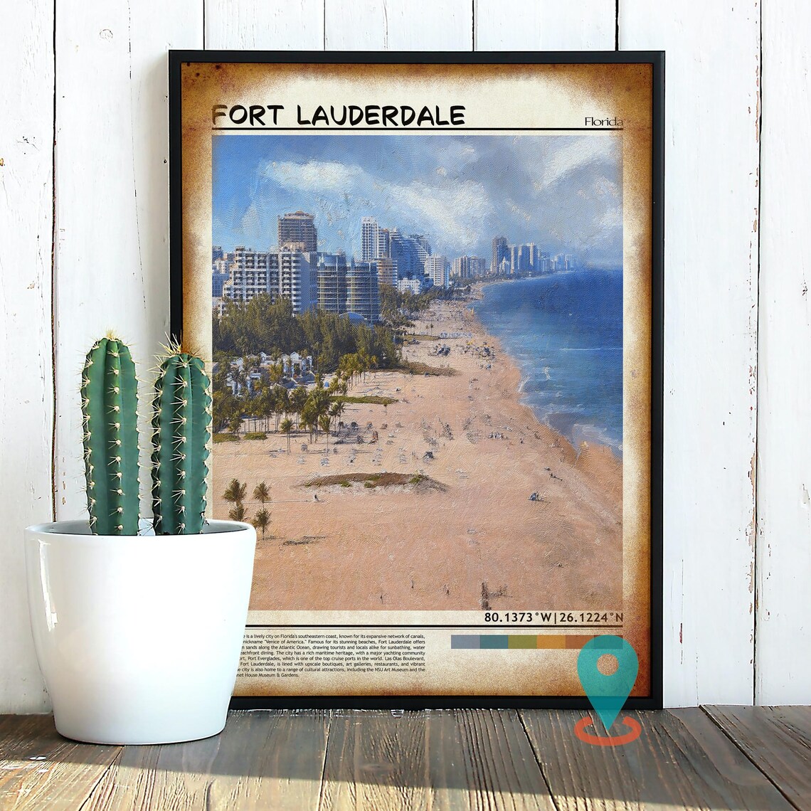 Fort Lauderdale Florida Sandy Beach Aerial Coastal Travel Poster - Image 2