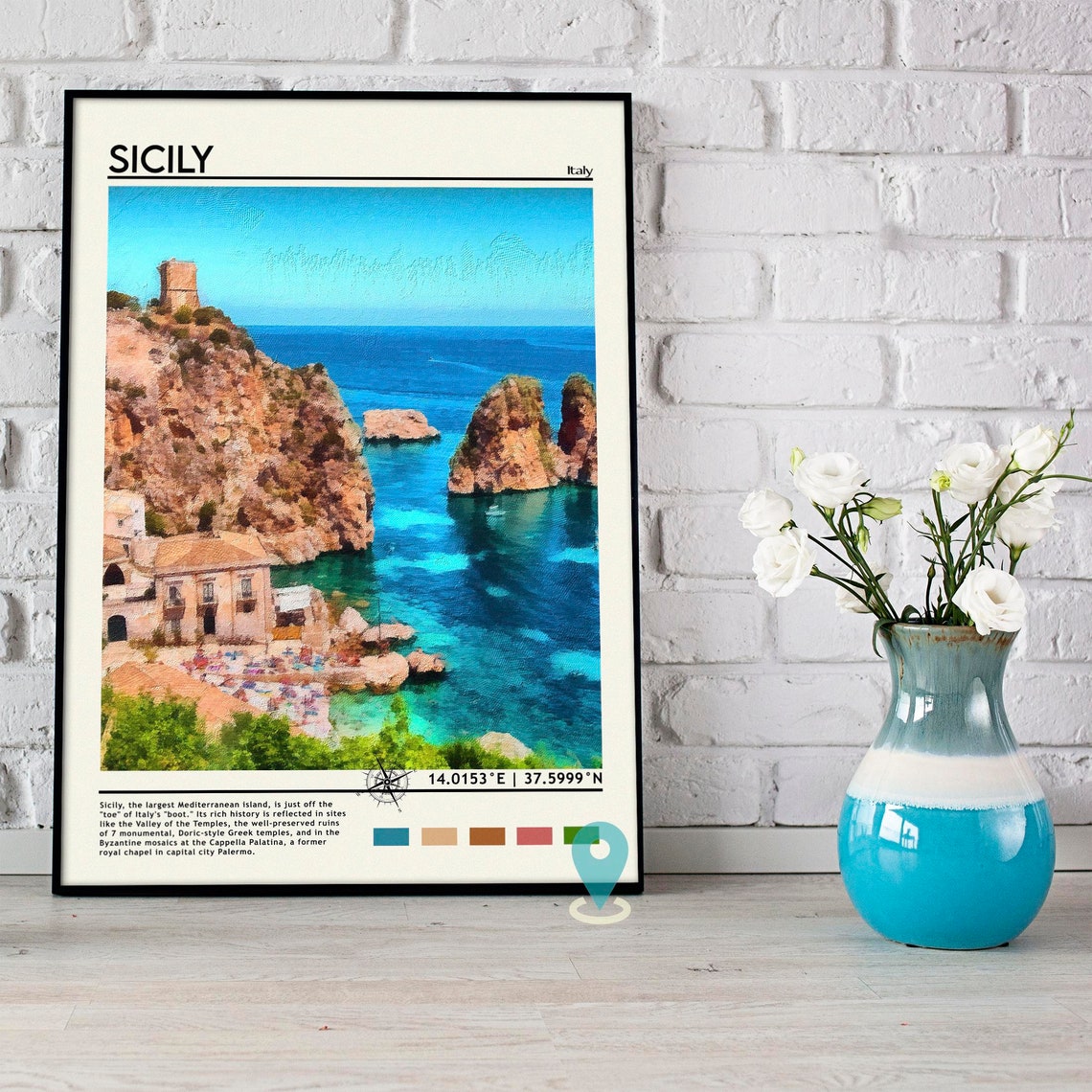 Sicily Italy Dramatic Cliffs Turquoise Coast Sea View Poster - Image 3