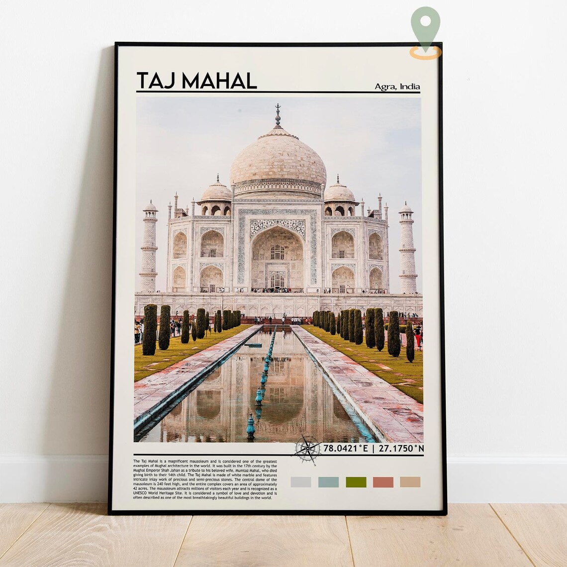 Taj Mahal Agra India White Marble Mausoleum Reflection Travel Poster - Image 4