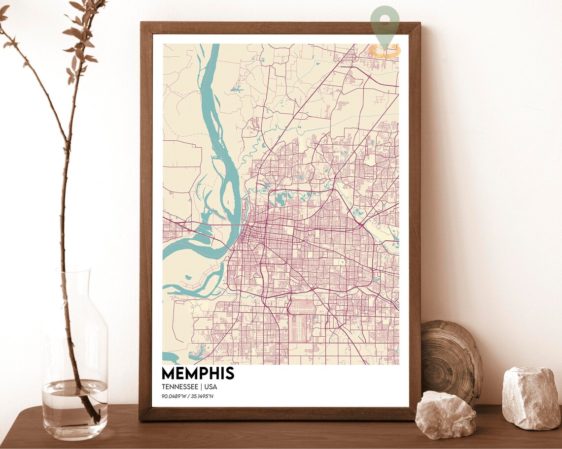 Memphis Tennessee Street Map Navy Blue Gold Modern Art Poster - Image 6