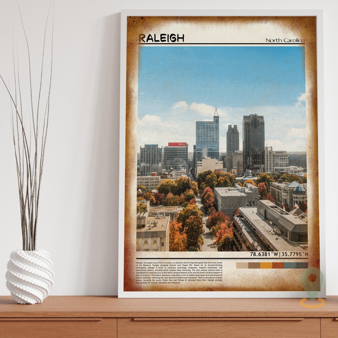Raleigh North Carolina Downtown Skyline Fall Foliage View Poster - Image 3