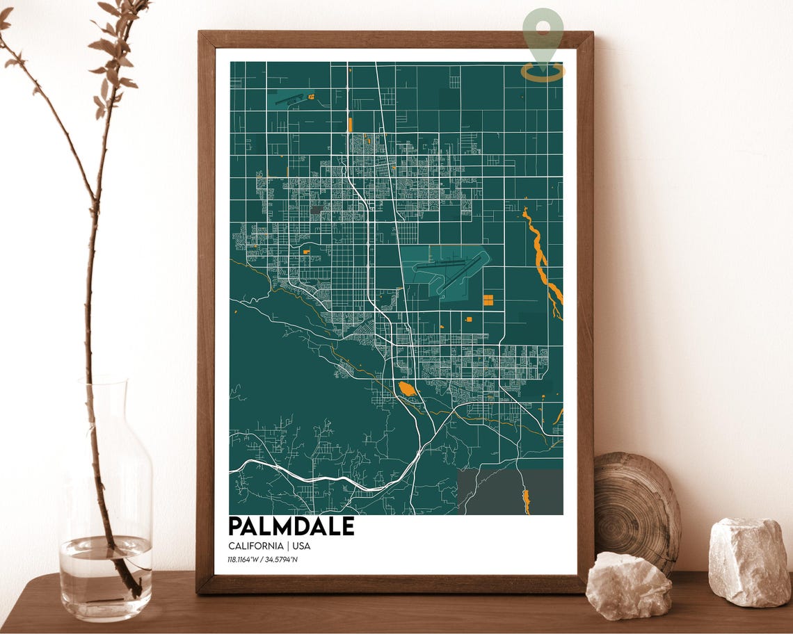 Palmdale California Bold Purple Teal Modern City Map Art Poster - Image 4