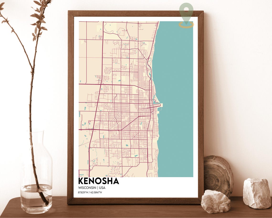 Kenosha Map Kenosha Map Print Kenosha Wall Art Kenosha Travel Poster Kenosha Poster Kenosha Photo Kenosha City Map Kenosha Wisconsin - Image 3