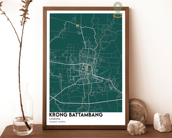 Krong Battambang Cambodia Emerald Green City Street Map Poster