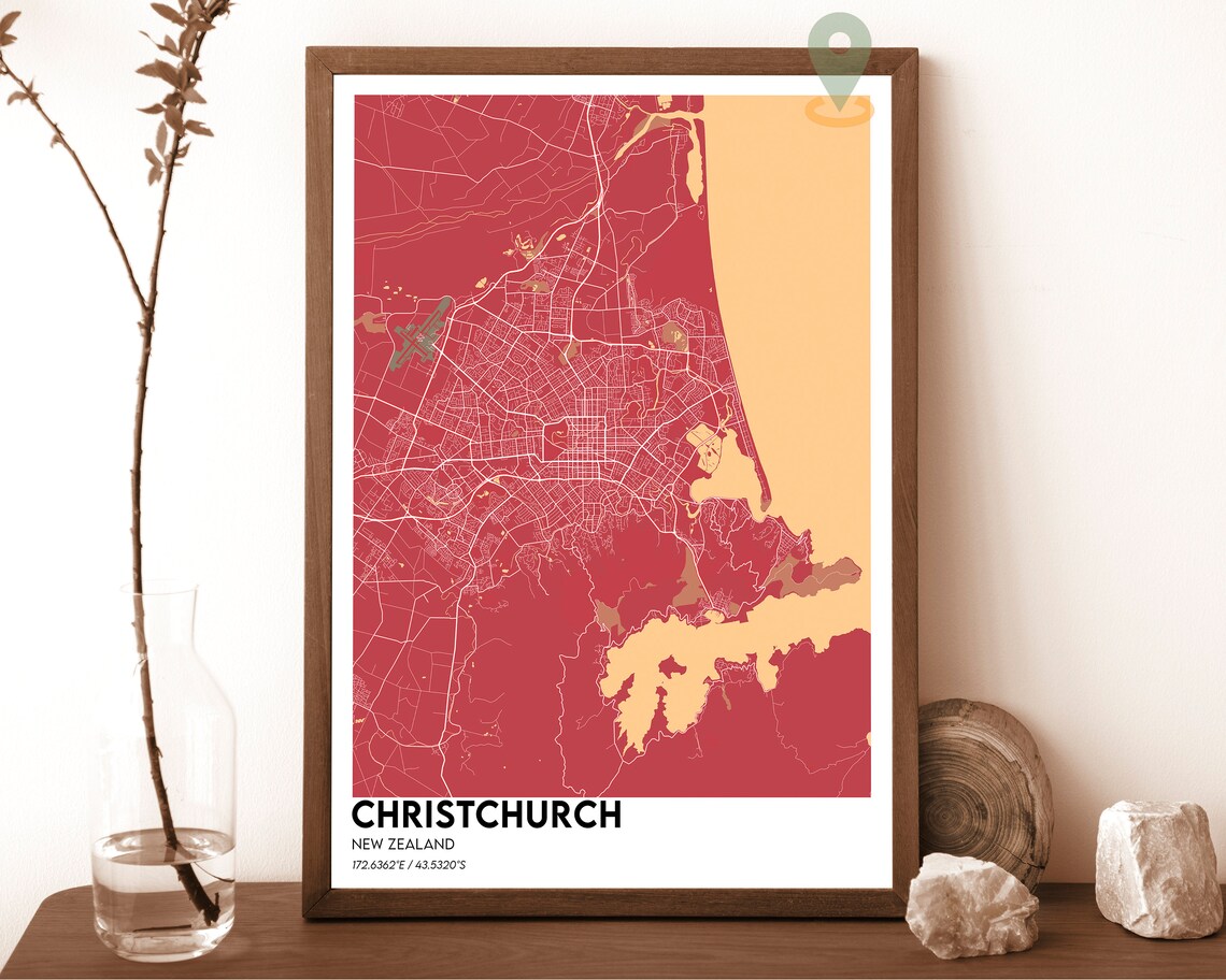 Christchurch New Zealand Neon Magenta Night City Street Map Art Print - Image 3