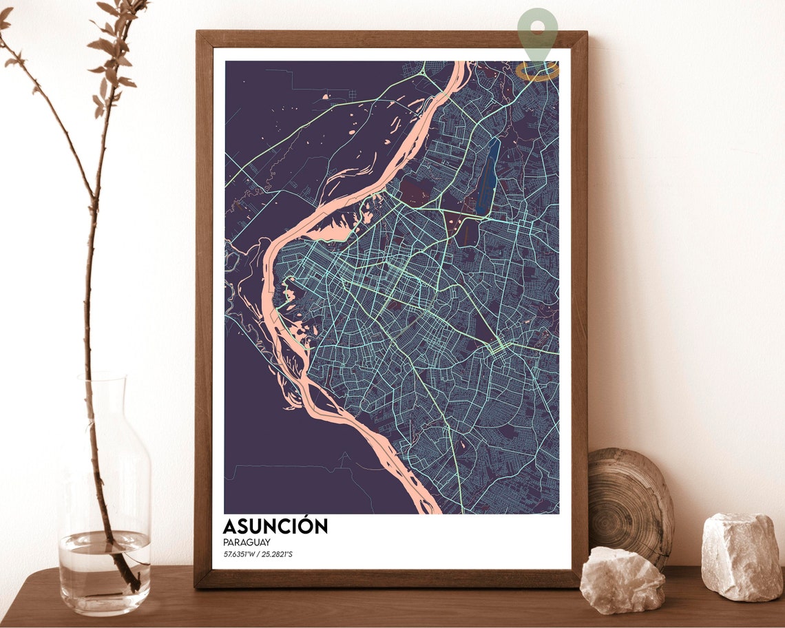 Asuncion Paraguay Dark City Map With Bright Blue River Poster - Image 4