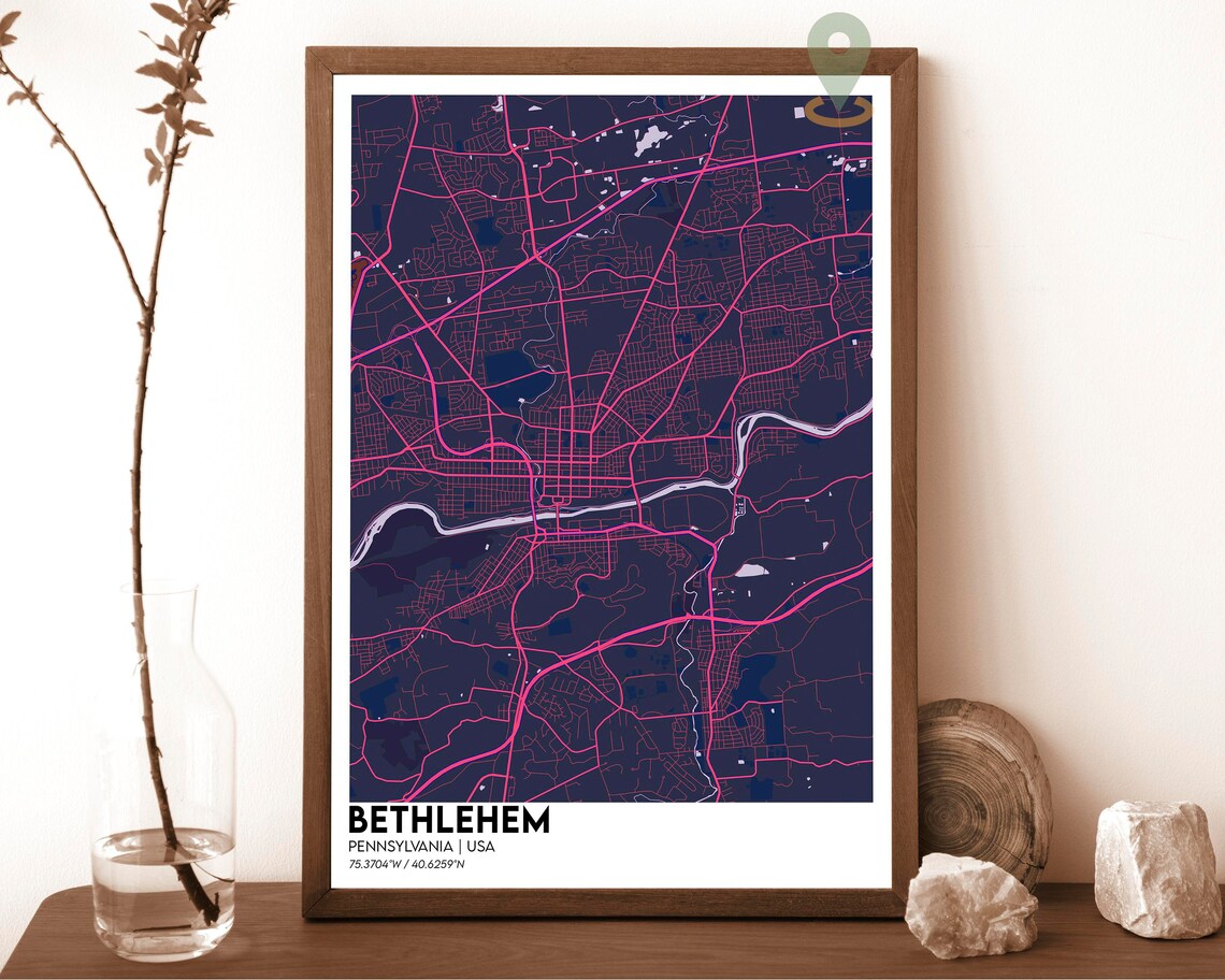 Bethlehem Pennsylvania City Street Map Teal Art Print for Hometown Pride - Image 2