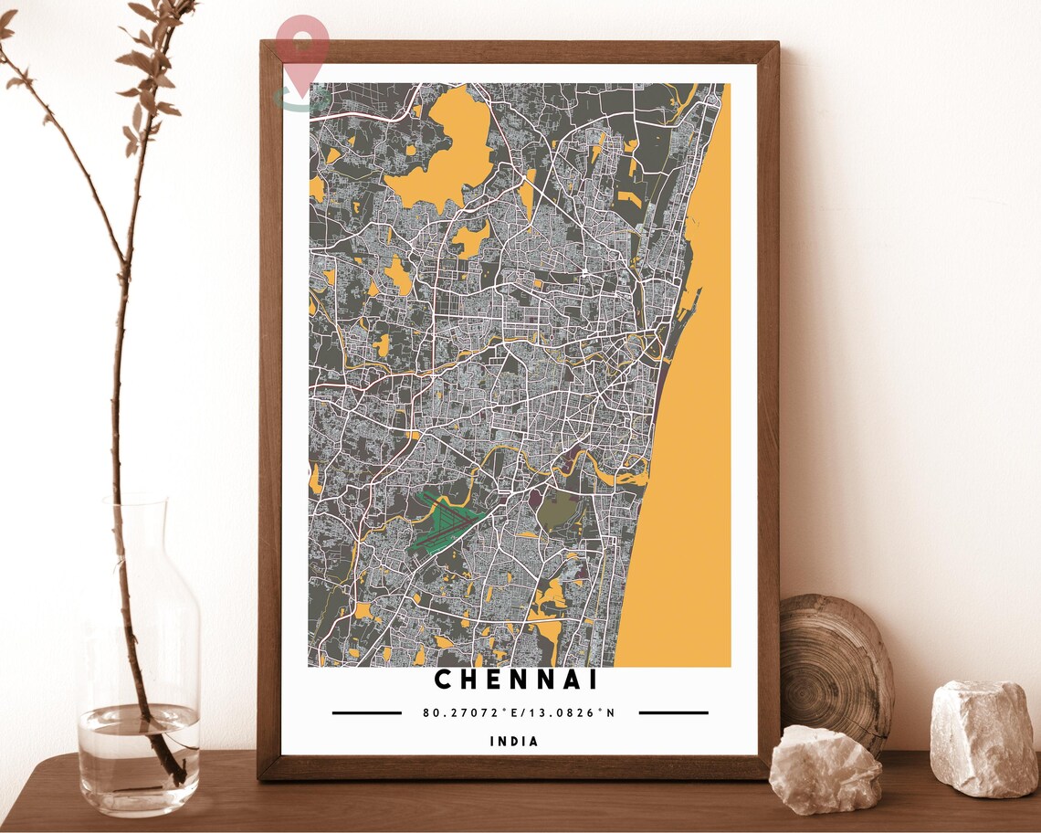 Chennai India City Map Navy Coastal Eastern Shore Street Grid Poster - Image 4