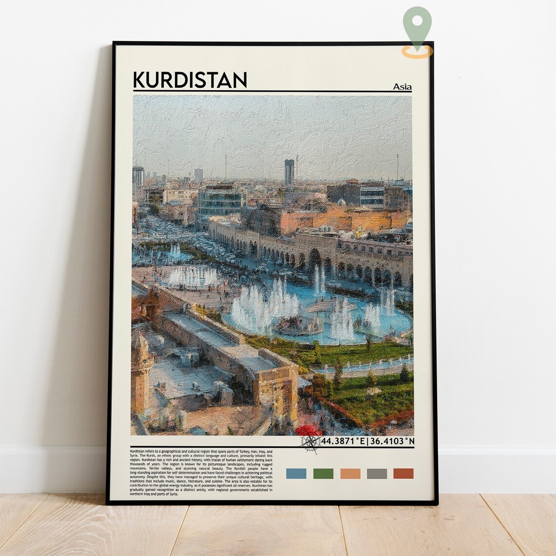 Kurdistan Asia City Plaza Dancing Fountains Stone Arcades Travel Poster - Image 2