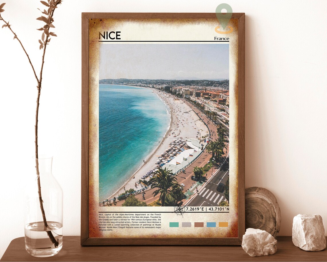 Nice France Riviera Beach Coastline Aerial Promenade Travel Poster - Image 6