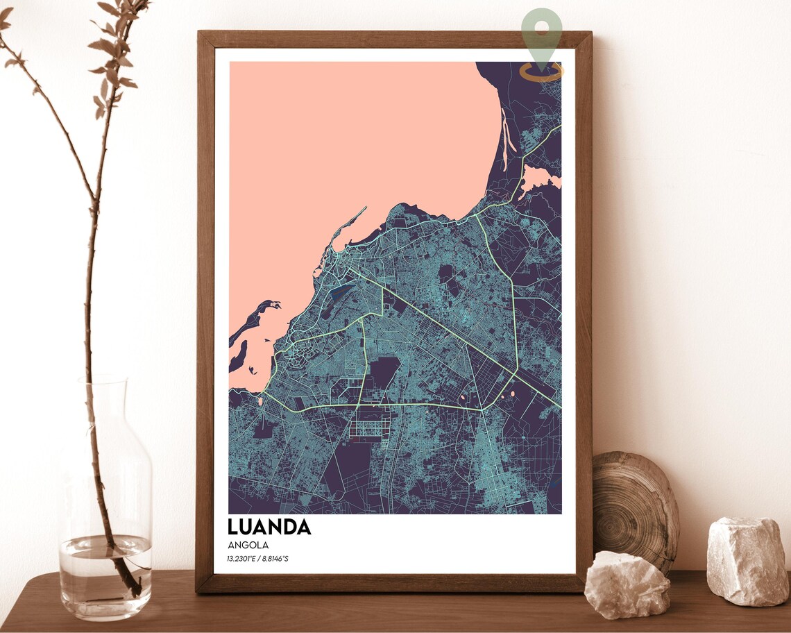 Luanda Angola Dark Gray Coastal City Street Map African Travel Poster - Image 3