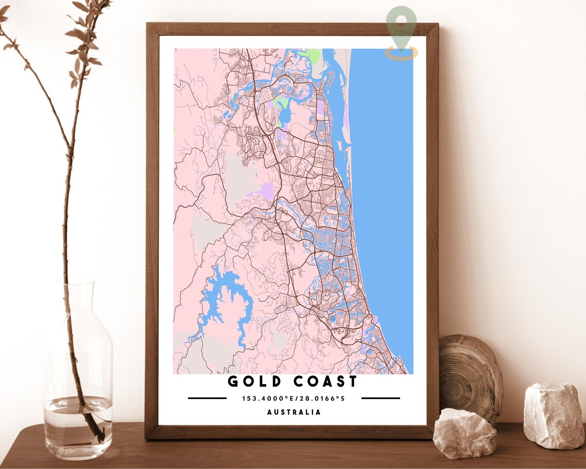 Gold Coast Australia Navy Gold Street Map Surf Coast Art Poster - Image 6
