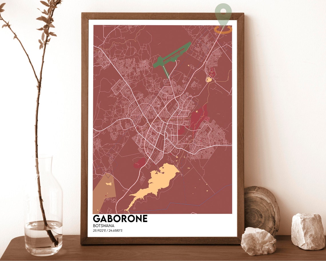 Gaborone Botswana Dark City Map White Streets Blue Water Poster - Image 5