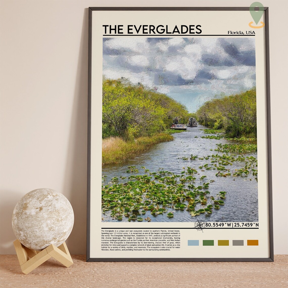 The Everglades Florida Airboat Wetlands Oil Painting Travel Poster - Image 2