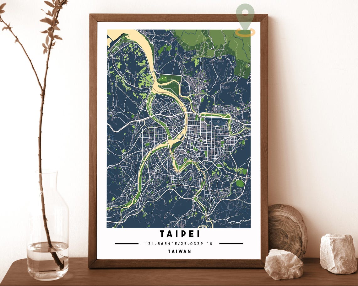 Taipei Taiwan City Map Art Poster Cream Blue Modern Wall Decor - Image 4