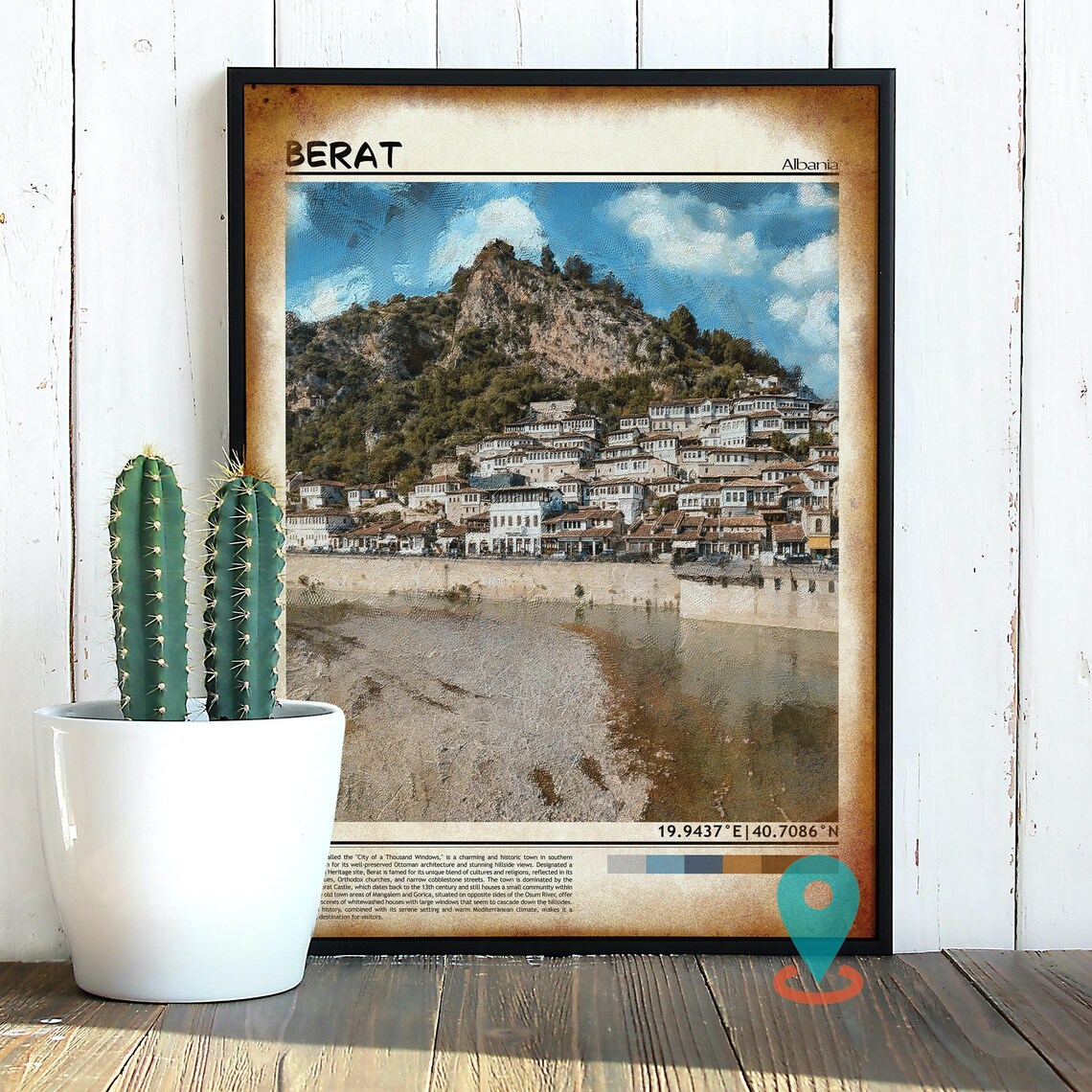 Berat Albania City of a Thousand Windows Hillside Travel Poster - Image 2