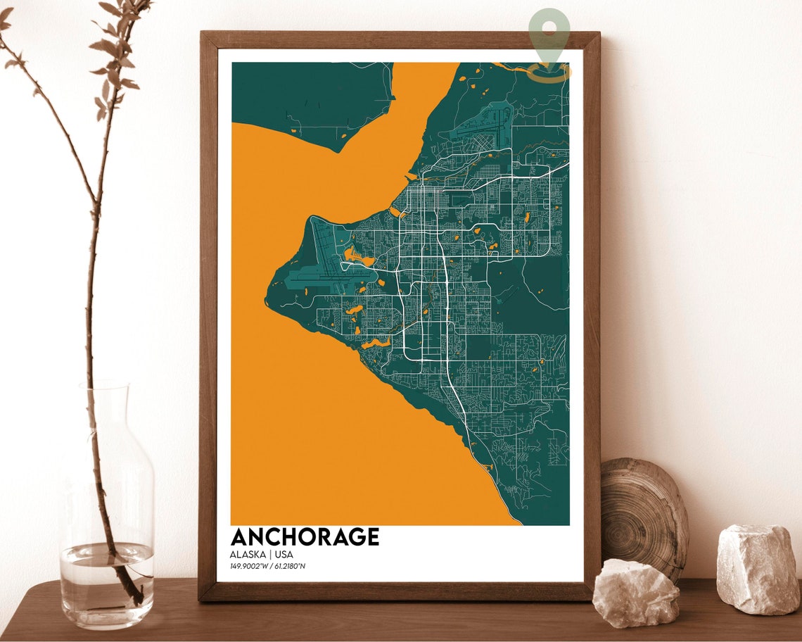 Anchorage Alaska USA Sepia Vintage Style City Street Map Poster - Image 3