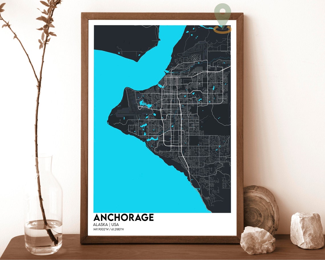 Anchorage Alaska USA Sepia Vintage Style City Street Map Poster - Image 6