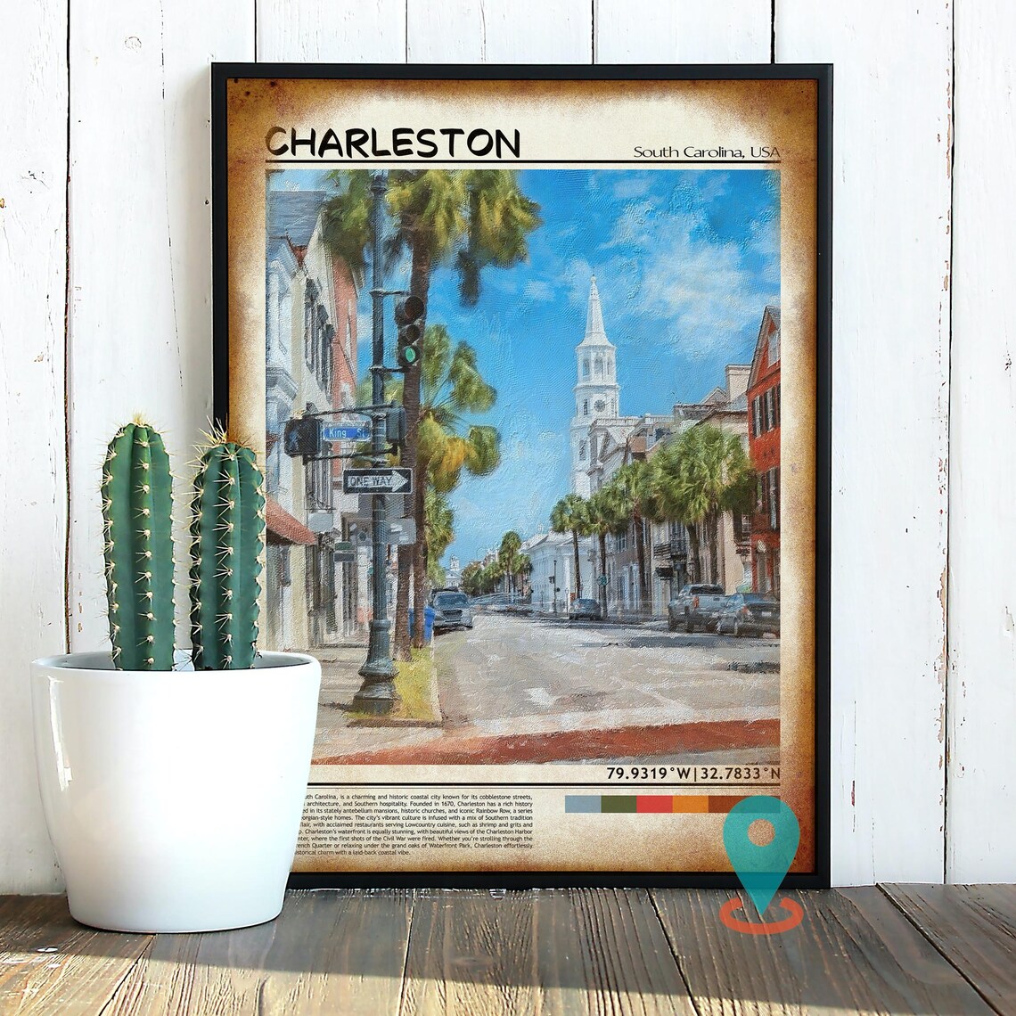 Charleston South Carolina Downtown Church Steeple Street Art Poster - Image 2
