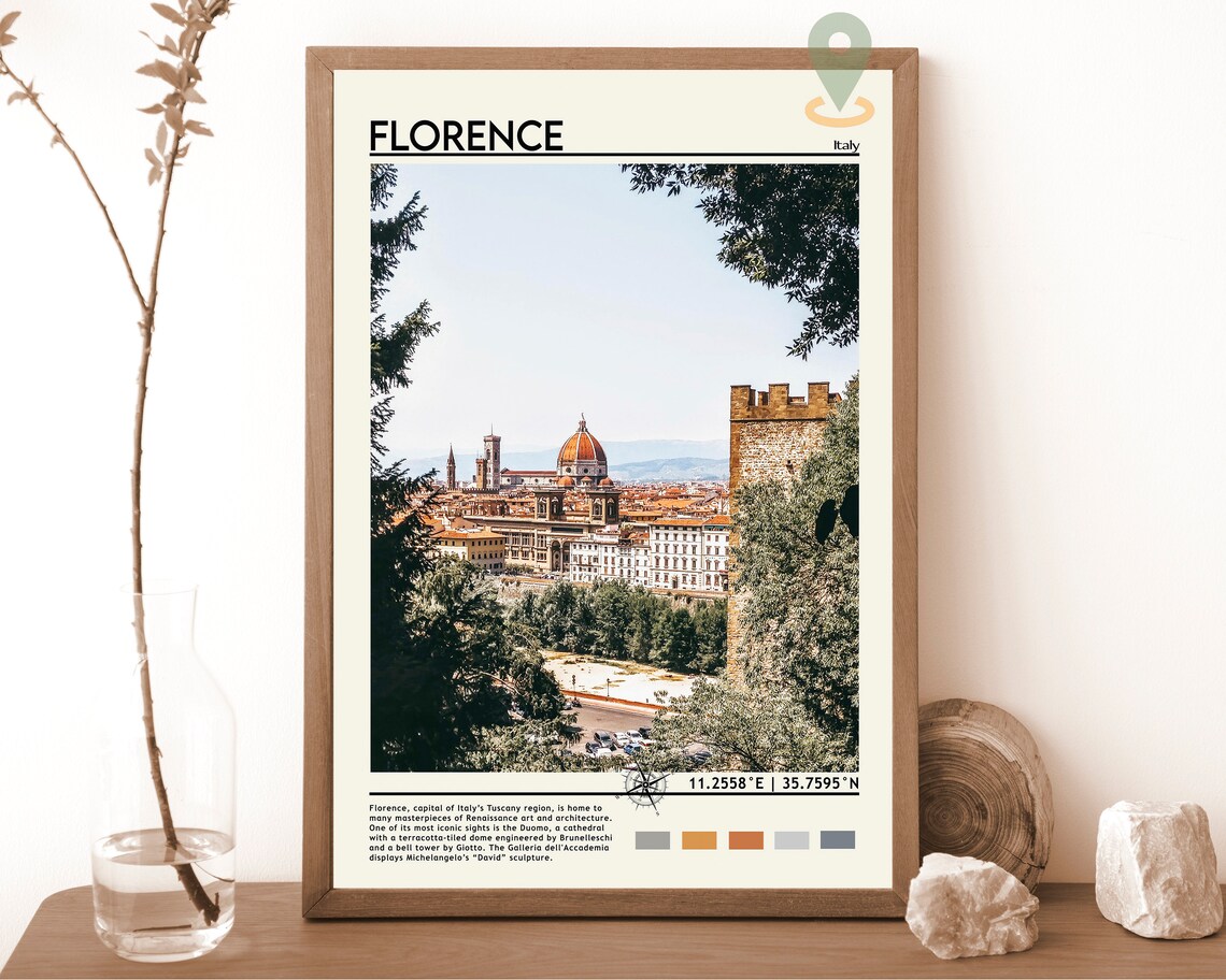 Florence Duomo Cathedral Dome View Italy Vintage Travel Facts Poster
