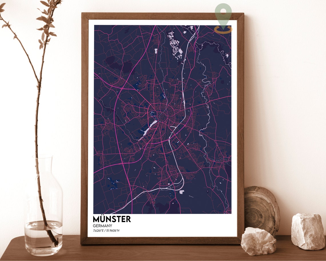 Münster Germany Dark Blue Modern City District Street Map Poster - Image 2
