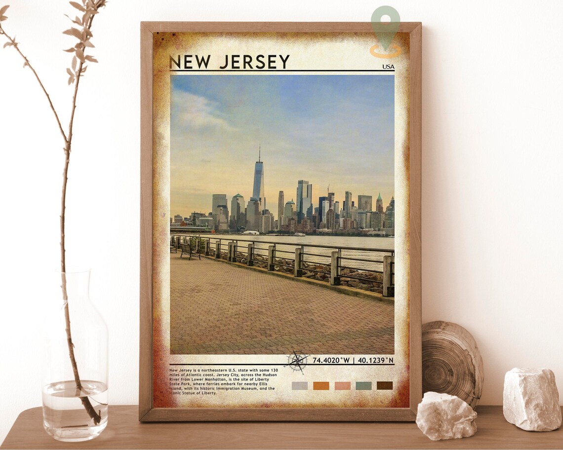 New Jersey USA Waterfront Skyline Manhattan View Jersey City Travel Poster - Image 6