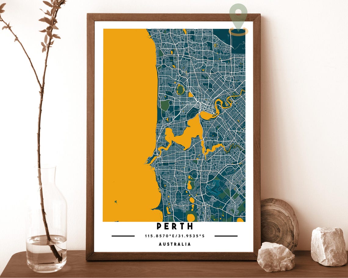 Perth Australia Sand Navy Street Map Modern Minimalist Wall Art - Image 5