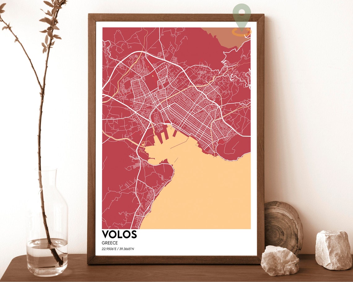 Volos Greece City Map Poster Charcoal Cyan Modern Coastal Artwork - Image 3