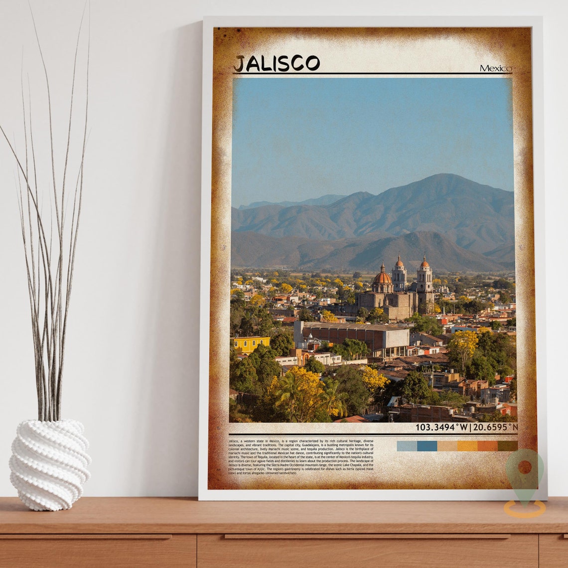 Jalisco Mexico Colonial Cathedral Town Mountain View Travel Poster - Image 3