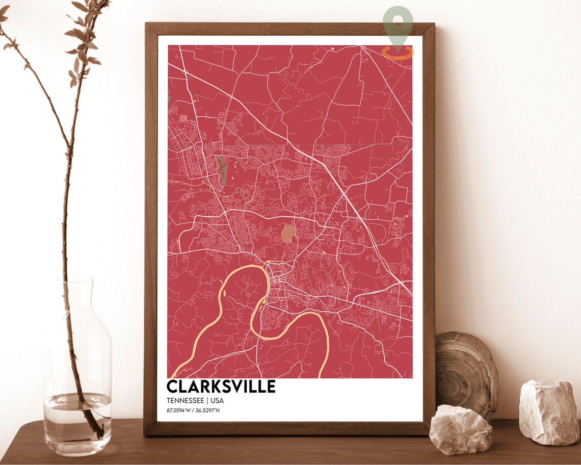Clarksville Tennessee Clarksville Map Clarksville Map Print Clarksville Gift Clarksville Wall Art Clarksville City Travel Poster - Image 3