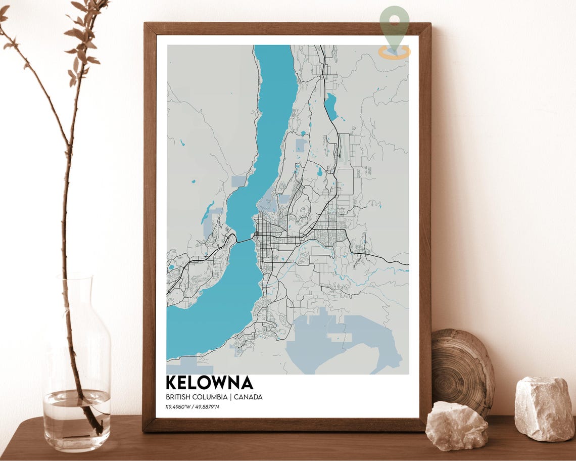 Kelowna British Columbia Cream Lakeside Minimalist City Map Poster - Image 6