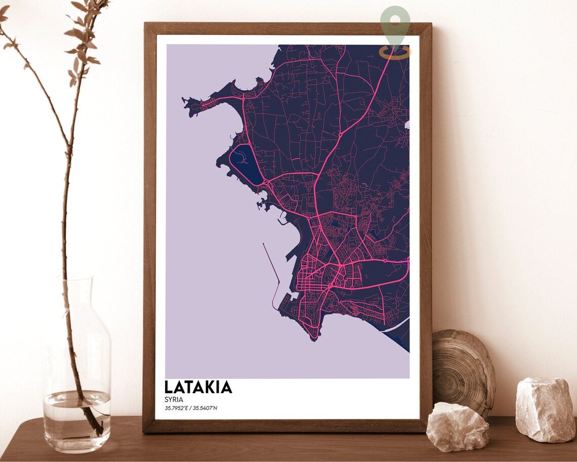 Latakia Syria Navy Yellow Sea Coast Modern Street Map Poster - Image 2