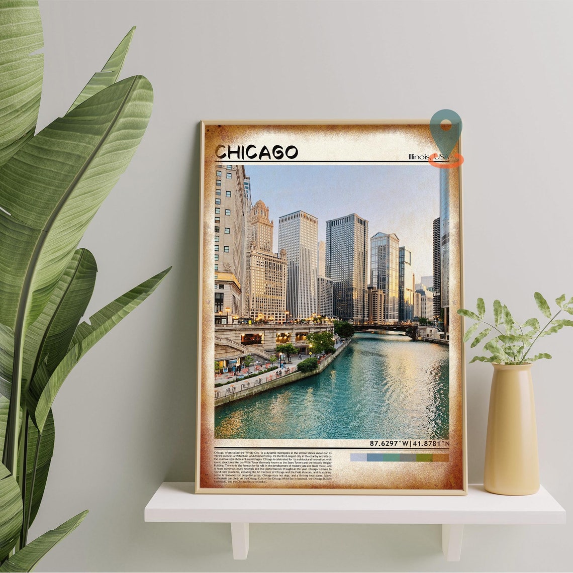 Chicago Illinois River Skyline Downtown Sunset Travel Poster - Image 5