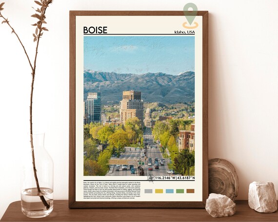 Boise Idaho Downtown Skyline Mountain Backdrop City Travel Poster