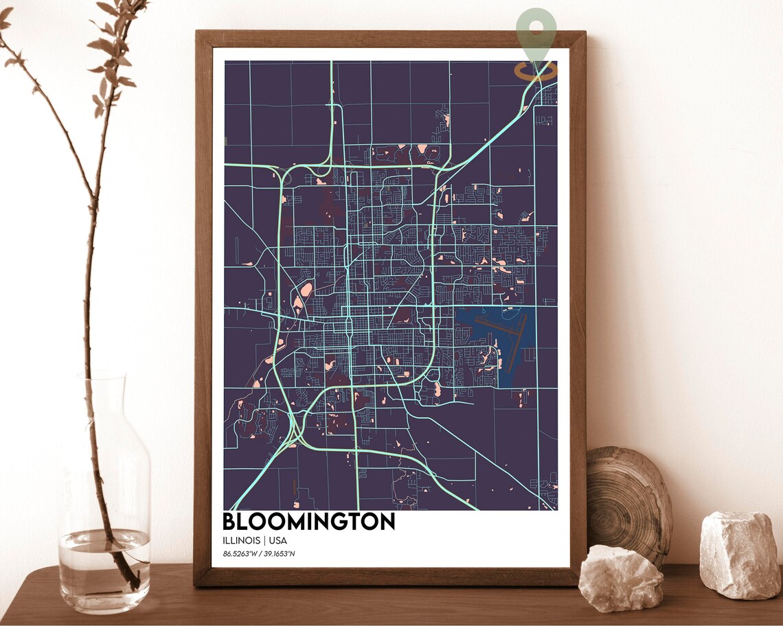 Bloomington Illinois Vintage City Map Poster Antique Cartography Art - Image 6
