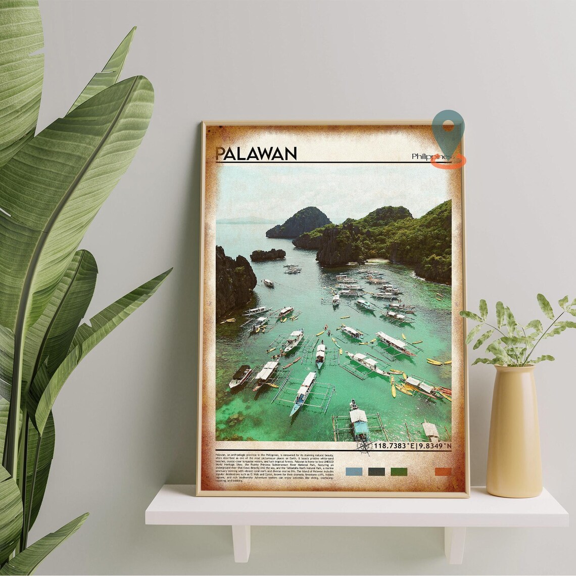 Palawan Philippines Turquoise Lagoon Outrigger Boats Travel Poster - Image 4