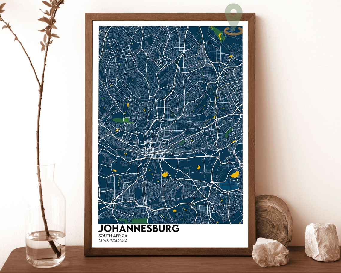 Johannesburg Map Johannesburg Map Print Johannesburg Personalized Map Johannesburg Wall Art Jozi City Johannesburg South Africa Poster - Image 2