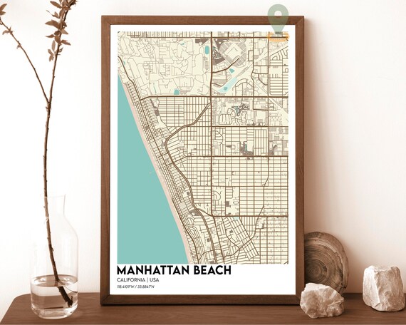 Manhattan Beach California USA Vintage Street Map Art Poster
