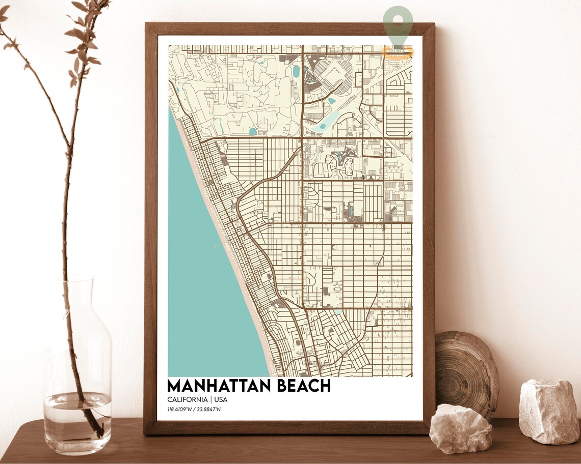 Manhattan Beach California USA Vintage Street Map Art Poster