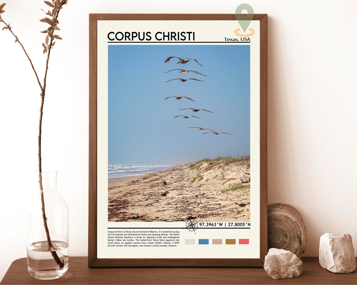 Corpus Christi Texas Pelican Beach Photo Gulf Coast Travel Wall Art