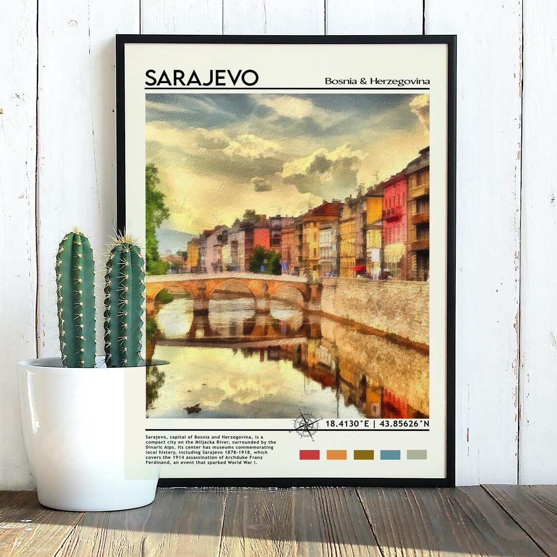 Sarajevo Bosnia Historic River Bridge Old Town Travel Poster - Image 3