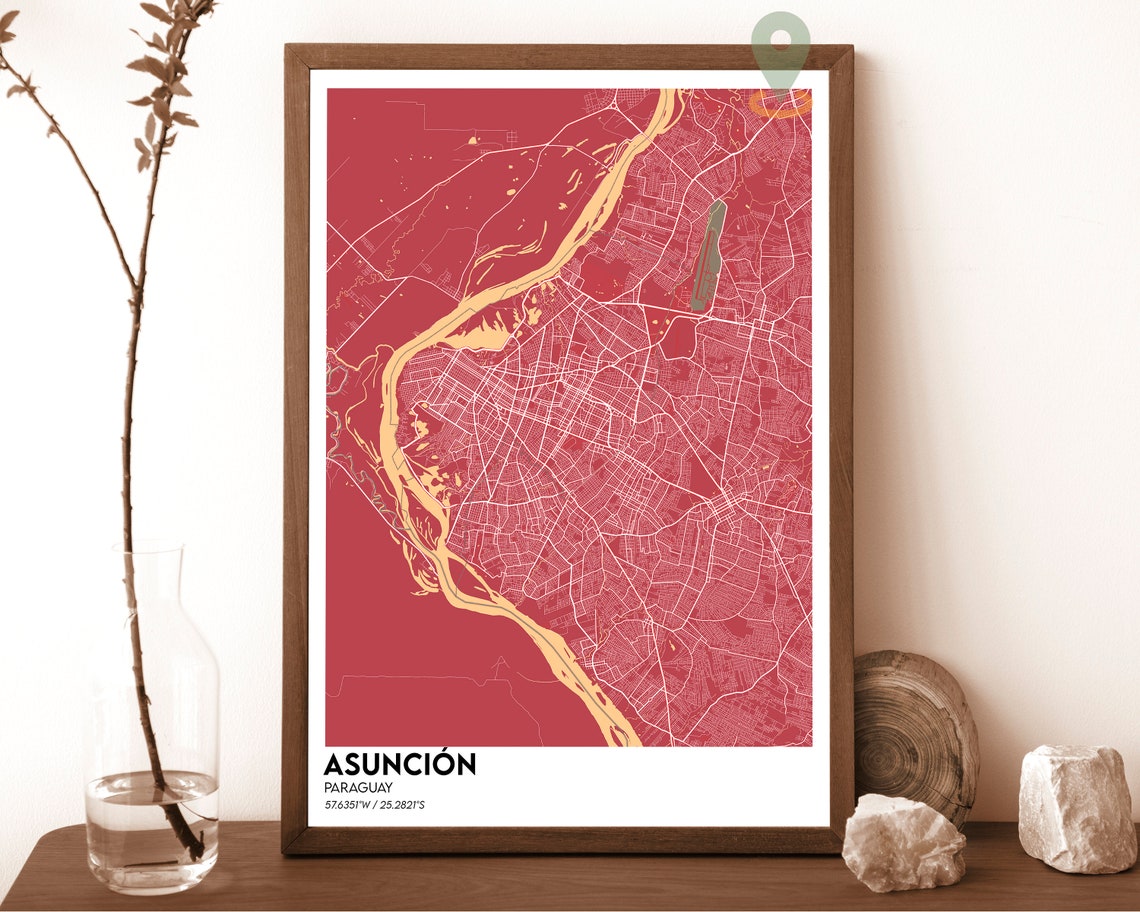 Asuncion Paraguay Dark City Map With Bright Blue River Poster - Image 5