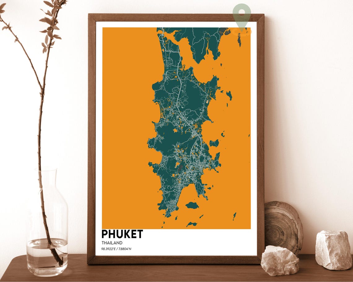 Phuket Thailand Bold Tropical Orange Minimalist Island Map Poster