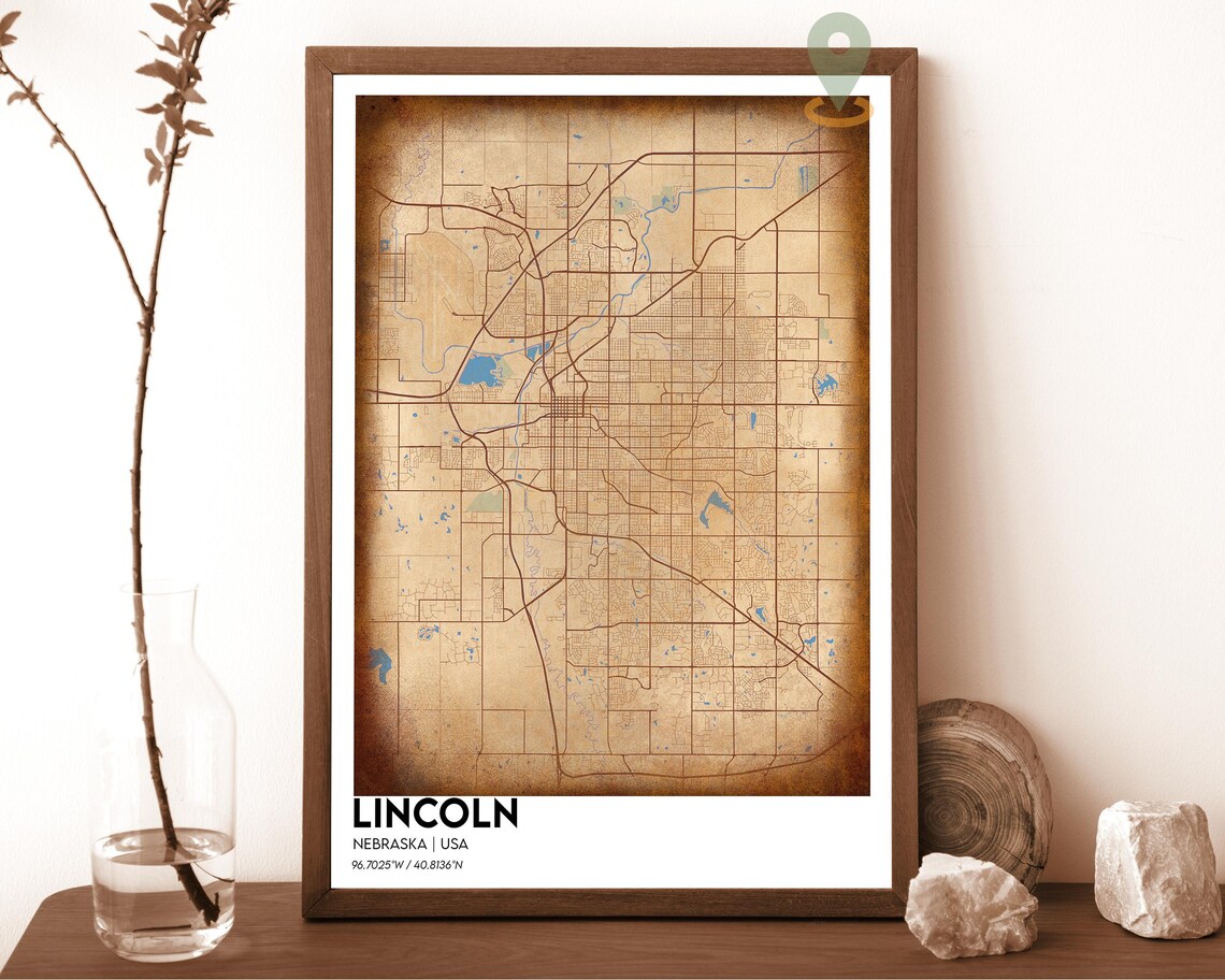 Lincoln Nebraska Black Street Map Night Grid City Art Poster - Image 2