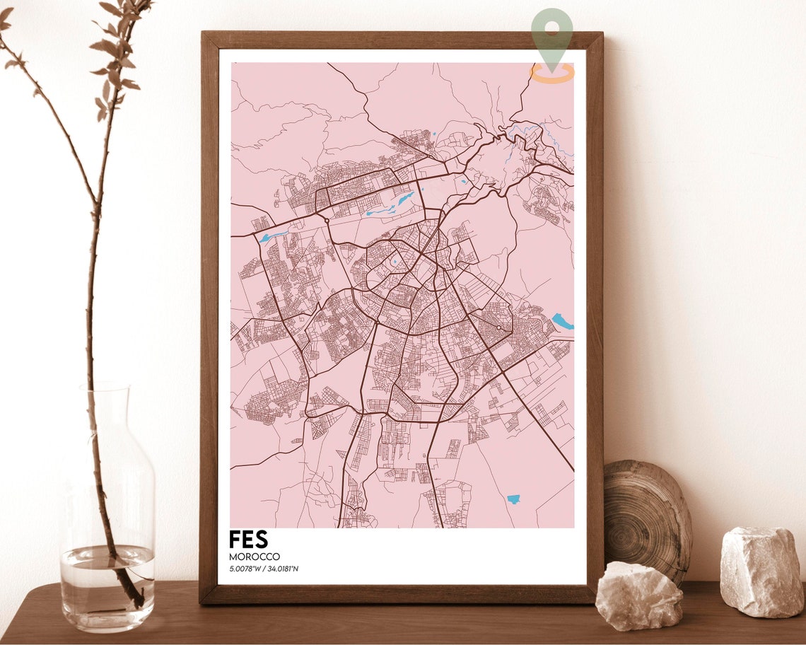 Fes Morocco Vintage Parchment Street Map Ancient City Poster - Image 3