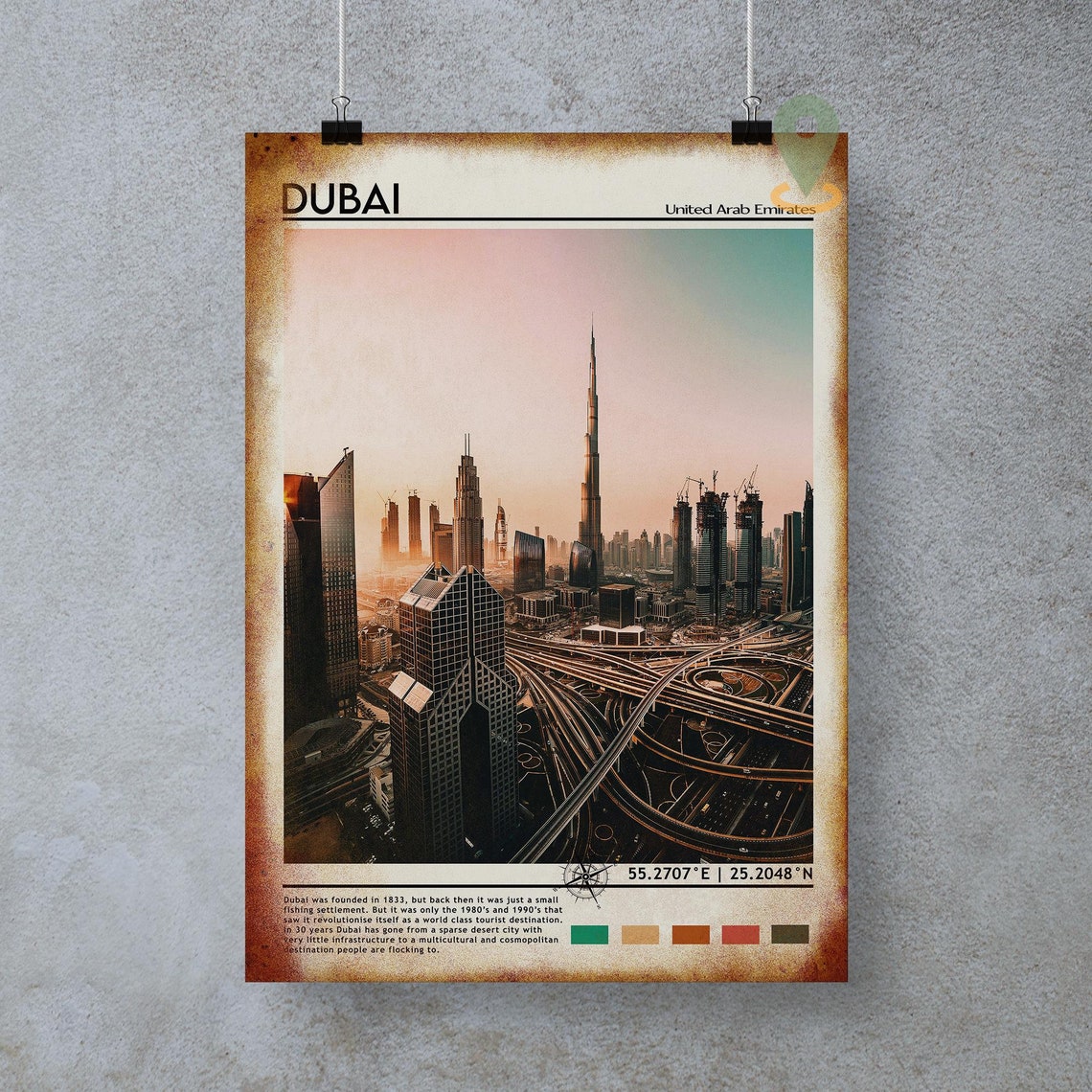 Dubai United Arab Emirates Burj Khalifa Sunset Skyline Travel Poster - Image 4