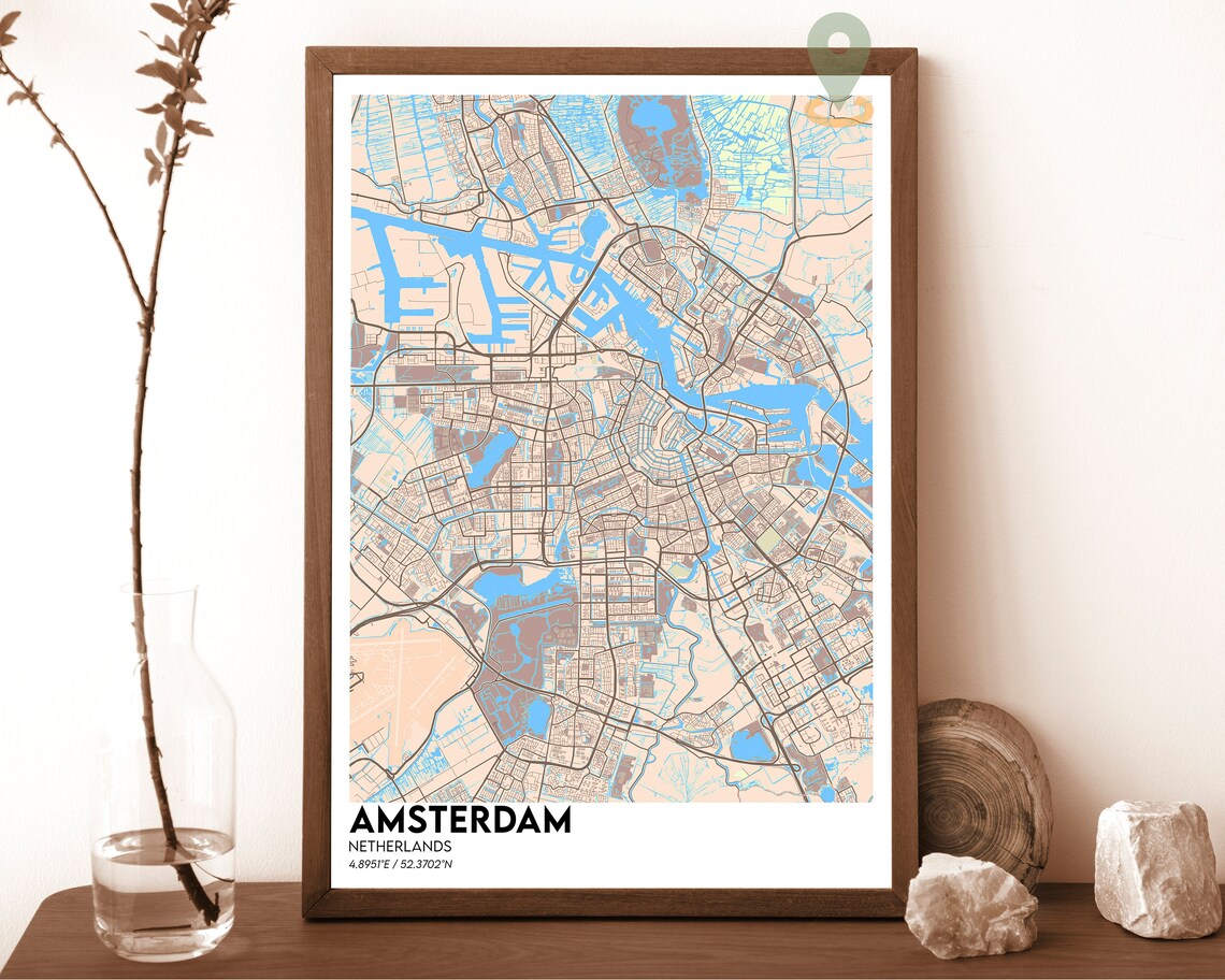 Amsterdam Netherlands Vintage Sepia Canal Map Classic Travel Poster - Image 4
