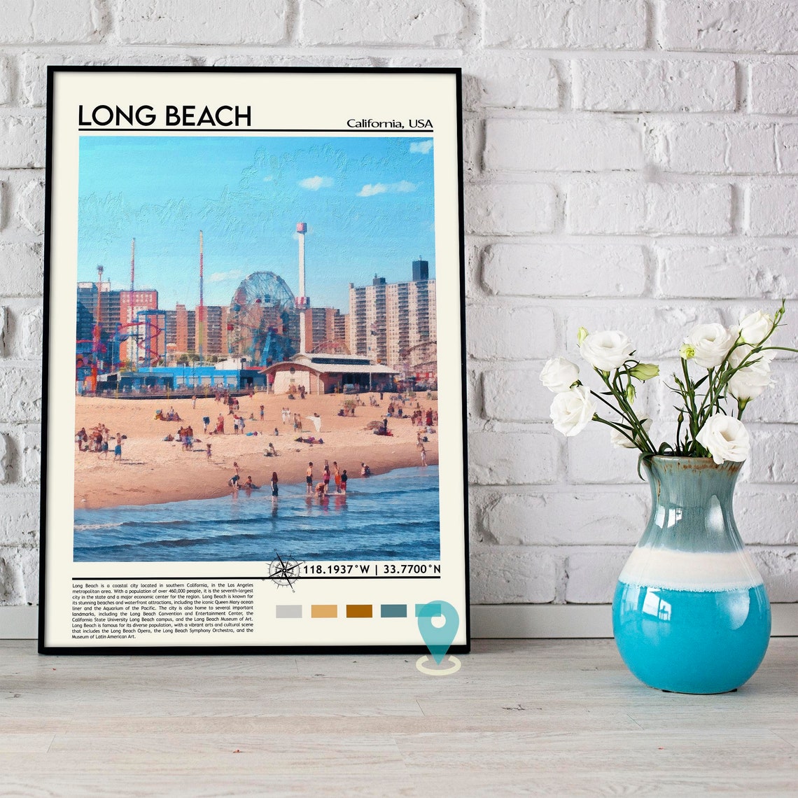 Long Beach California Beach Photo Poster Amusement Pier Scene Art - Image 5